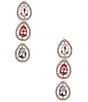Cezanne Crystal Pave Halo Multi Color Teardrop Linear Earrings, Color:Gold/Multi - Image 1