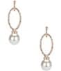 Color:Gold/Crystal - Image 1 - Crystal Pave Oval Open Metal Pearl Drop Earrings