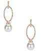 Cezanne Crystal Pave Oval Open Metal Pearl Orbital Drop Earrings - Image 1