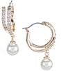 Color:Gold/CZ - Image 1 - CZ Stone Pave Swirl Metal Pearl Hoop Earrings