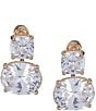 Color:Gold/Crystal - Image 1 - CZ Square & Oval Stone Front Back Earrings