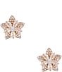 Color:Gold/CZ - Image 1 - CZ Stone Pave Delicate Flower Stud Earrings