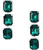 Cezanne Cushion Square Stone Short Linear Earrings, Color:Silver/Emerald - Image 1