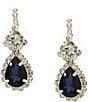 Color:Silver/Blue/Crystal - Image 1 - Framed Crystal Pear-Drop Montana Sapphire and Rhinestone Sparkle-Accented Earrings