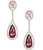 Color:Gold/Pink - Image 1 - Pink Stone Crystal Pave Double Drop Earrings