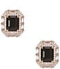 Cezanne Jet Faceted Stone CZ Pave Octagon Metal Stud Earrings - Image 1