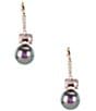 Cezanne Light Amethyst Rectangle Stone Pearl Drop Earrings, Color:Gold/Light Amethyst - Image 1