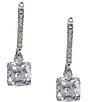 Color:Silver - Image 1 - Pave Cushion Cubic Zirconia Drop Earrings