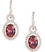 Color:Gold/Pink - Image 1 - Pave Half Hoop Indian Pink CZ Oval Drop Earrings