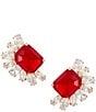 Cezanne Siam Octagon Stone Crystal CZ Edge Stud Earrings - Image 1