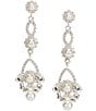 Color:White - Image 1 - Victorian Crystal and Pearl Daisy Linear Earrings