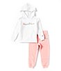Color:White/Guava Pink - Image 1 - Little Girls 2T-6X Rainbow Bubble Fleece Hoodie & Jogger Set