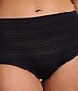 Color:Black - Image 3 - Striped Soft Stretch High Rise Full Coverage Brief Panty