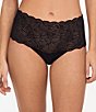 Color:Black - Image 1 - Soft Stretch High Waisted Lace Brief