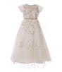 Color:Ivory - Image 1 - Little Girls 4-6X Short Sleeve Embroidered Mesh Hi-Lo Dress