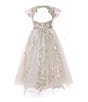Color:Ivory - Image 2 - Little Girls 4-6X Short Sleeve Embroidered Mesh Hi-Lo Dress