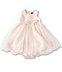 Color:Blush - Image 1 - Baby Girls 12-24 Months Floral-Belt Satin/Mesh Fit-And-Flare Dress