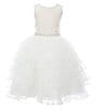 Color:Champagne - Image 1 - Big Girls 7-12 Satin/Tiered Mesh Fit-And-Flare Dress