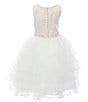 Color:Champagne - Image 2 - Big Girls 7-12 Satin/Tiered Mesh Fit-And-Flare Dress