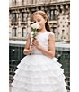 Color:Champagne - Image 3 - Big Girls 7-12 Satin/Tiered Mesh Fit-And-Flare Dress