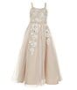 Color:Taupe - Image 1 - Big Girls 7-16 Embroidered Mesh Glitter Gown