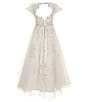 Color:Ivory - Image 2 - Big Girls 7-12 Illusion Sweetheart Embroidered Glitter Mesh Ball Gown