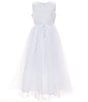 Chantilly Place Big Girls 7-16 Beaded Floral-Appliqued Bodice/Mesh Shirred Skirted Fit-And-Flare Ballgown, Color:White - Image 2