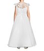 Color:White - Image 2 - Big Girls 7-16 Cap Sleeve 3D Embroidery Mesh Long Communion Dress