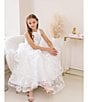 Color:White - Image 6 - Big Girls 7-16 Printed Organza Embellished Waist Cascade Horsehair Long Dress