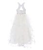 Color:White - Image 2 - Big Girls 7-16 Printed Organza Embellished Waist Cascade Horsehair Long Dress