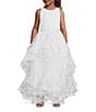 Color:White - Image 4 - Big Girls 7-16 Printed Organza Embellished Waist Cascade Horsehair Long Dress