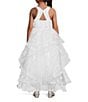 Color:White - Image 5 - Big Girls 7-16 Printed Organza Embellished Waist Cascade Horsehair Long Dress