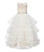 Color:Ivory/Taupe - Image 1 - Big Girls 7-16 Satin/Mesh Cascading Ball Gown