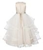 Color:Ivory/Taupe - Image 2 - Big Girls 7-16 Satin/Mesh Cascading Ball Gown