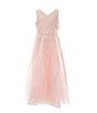 Color:Blush - Image 1 - Big Girls 7-16 Sleeveless Mesh Embroidered Ball Gown