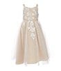 Color:Taupe - Image 1 - Little Girls 2T-6X Embroidered Mesh Glitter Gown