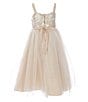 Color:Taupe - Image 2 - Little Girls 2T-6X Embroidered Mesh Glitter Gown
