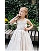 Color:Taupe - Image 6 - Little Girls 2T-6X Embroidered Mesh Glitter Gown
