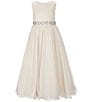 Color:Taupe - Image 1 - Little Girls 2T-6X Beaded-Waist Wire-Hem Long Dress