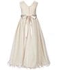 Color:Taupe - Image 2 - Little Girls 2T-6X Beaded-Waist Wire-Hem Long Dress