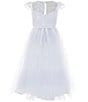 Color:White - Image 2 - Little Girls 2T-6X Cap Sleeve 3D Embroidered Mesh Communion Dress