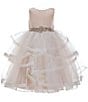 Color:Ivory/Taupe - Image 1 - Little Girls 2T-6X Satin/Mesh Cascading Ball Gown