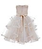 Color:Ivory/Taupe - Image 2 - Little Girls 2T-6X Satin/Mesh Cascading Ball Gown