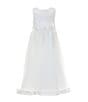 Color:Ivory - Image 1 - Little Girls 2T-6X Sleeveless Flower-Appliqued Satin Fit-And-Flare Dress