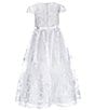 Color:White - Image 2 - Little Girls 4-6X Cap Sleeve Embroidered Lace Tea Dress