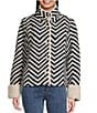 Charlie B. Boucle Chevron Collared Long Sleeve Sherpa Trim Jacket, Color:Marine Navy - Image 3
