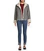 Charlie B. Boucle Chevron Collared Long Sleeve Sherpa Trim Jacket, Color:Marine Navy - Image 5