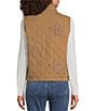 Charlie B. Boucle Quilted Stand Collar Sleeveless Vest, Color:Khaki - Image 3
