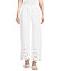 Charlie B. Coordinating Linen Eyelet Embroidered Mid Rise Drawstring Pull-On Pants, Color:White - Image 1