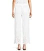 Charlie B. Coordinating Linen Eyelet Embroidered Mid Rise Drawstring Pull-On Pants, Color:White - Image 2